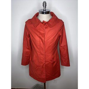 Trina Turk Trench Coat Size 6 Red Pockets Lined Jacket Covered Button front